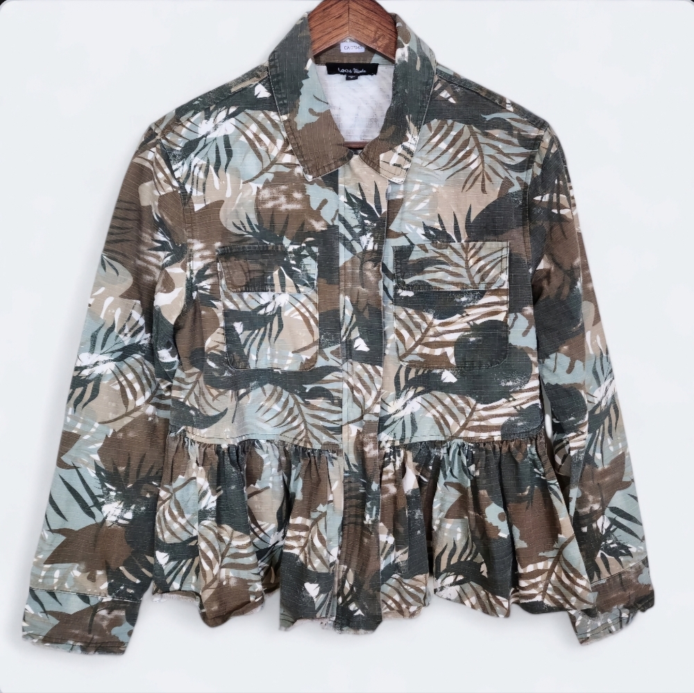 Stylish Jungle Print Zip Up Jacket Size Small